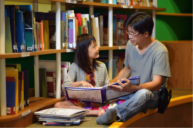 reading in a library 